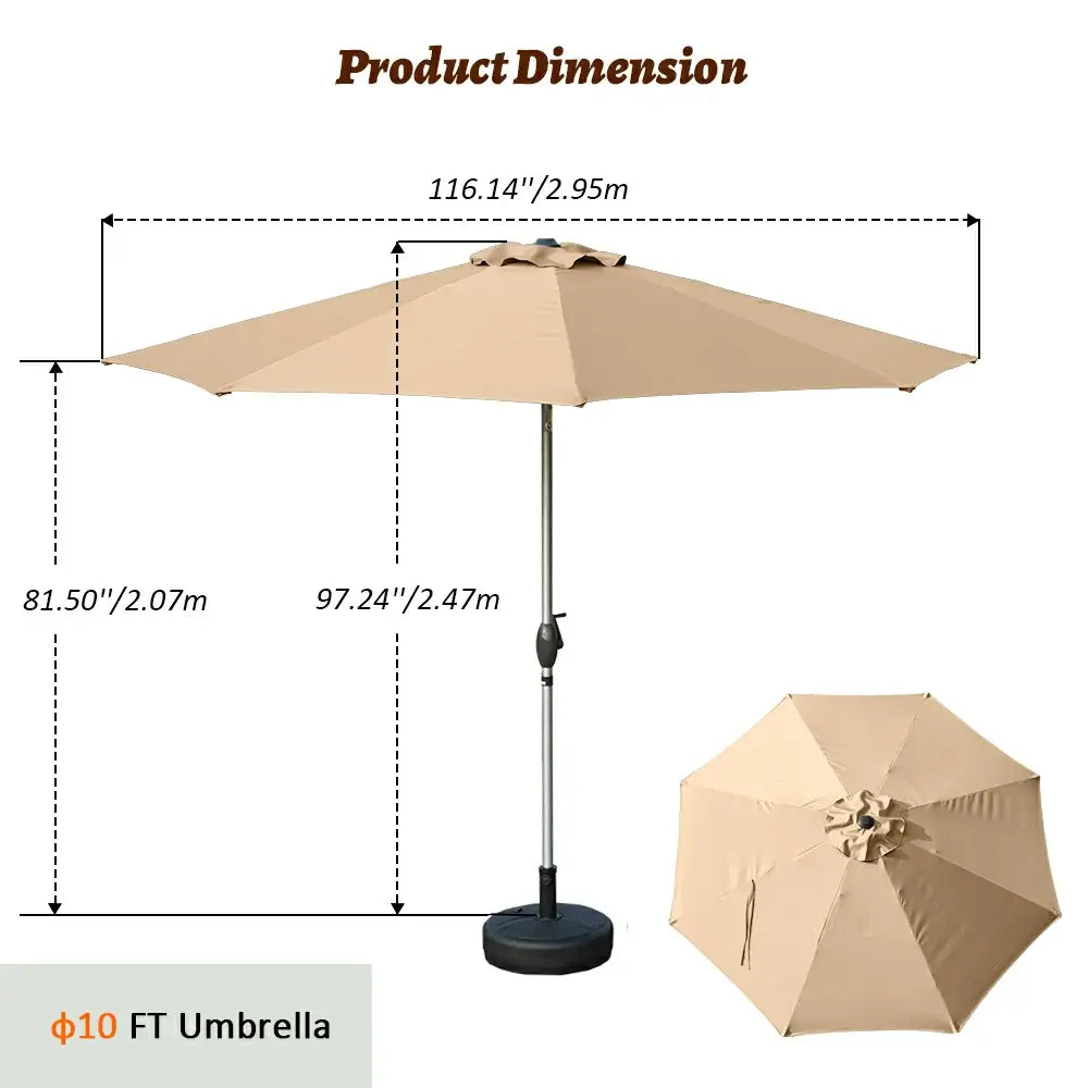 Patio Umbrella - 10 FT Aluminum Round Market Umbrella