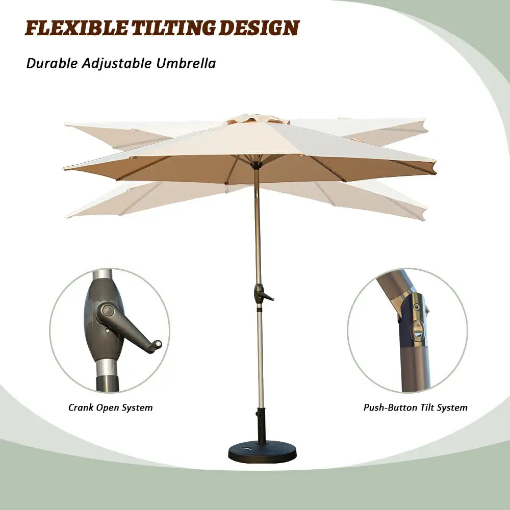 Patio Umbrella - 10 FT Aluminum Round Market Umbrella