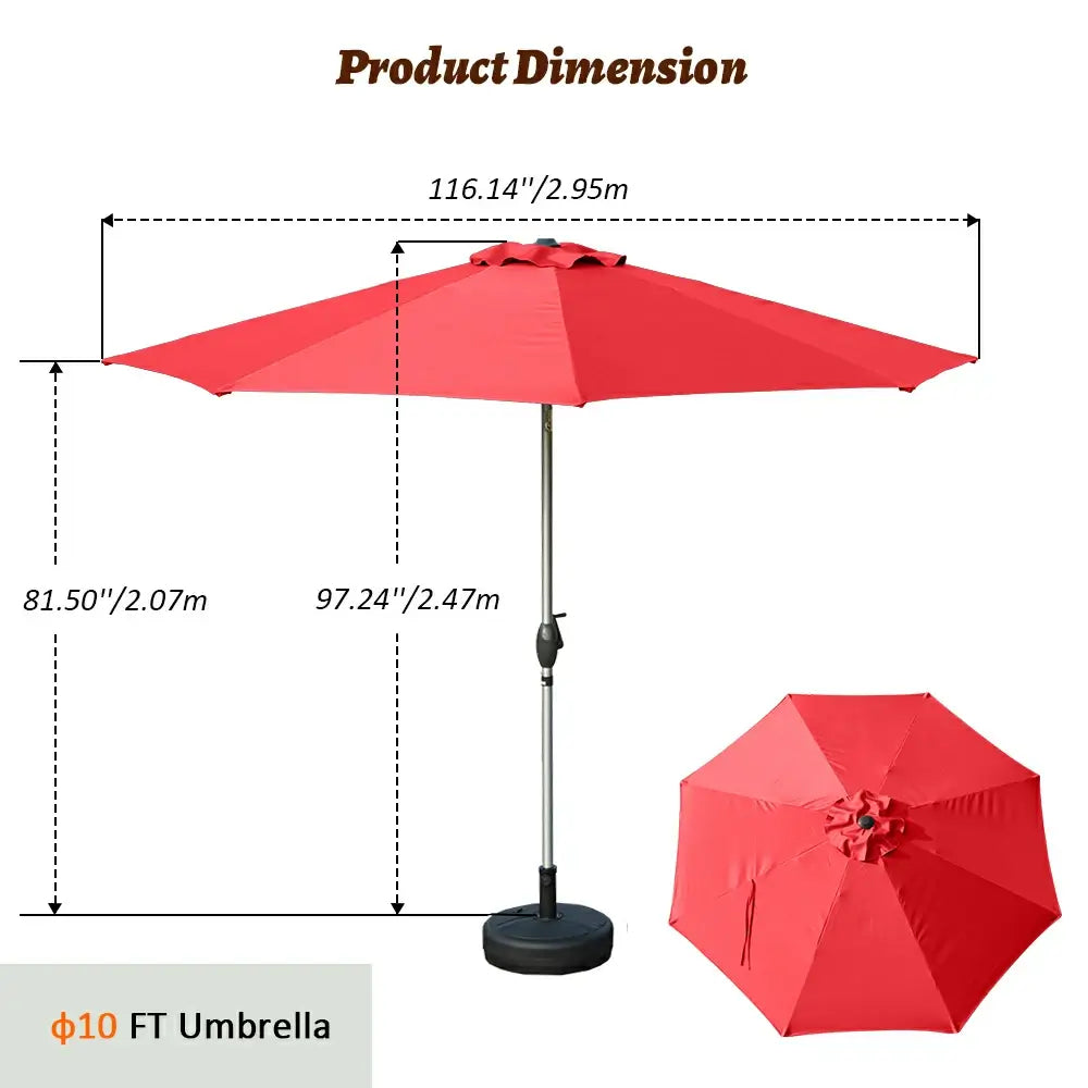 Patio Umbrella - 10 FT Aluminum Round Market Umbrella