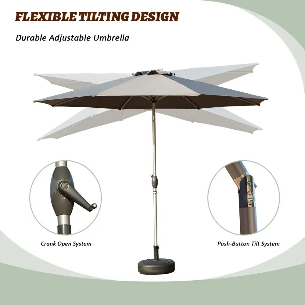 Patio Umbrella - 10 FT Aluminum Round Market Umbrella