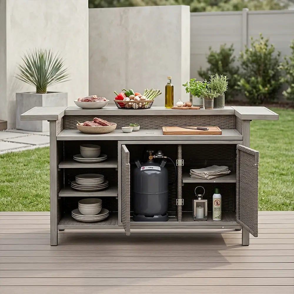 Modern Gray Wicker & Aluminum Outdoor Bar Table