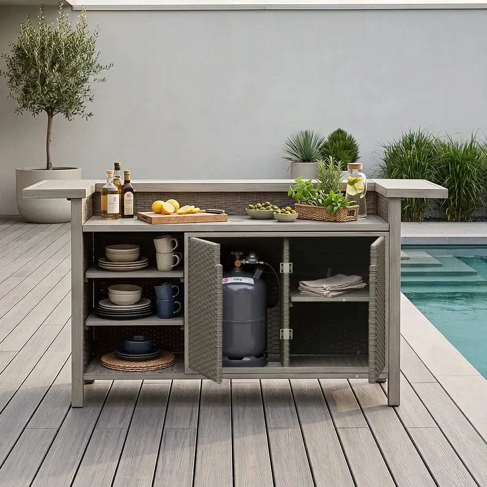 Modern Gray Wicker & Aluminum Outdoor Bar Table