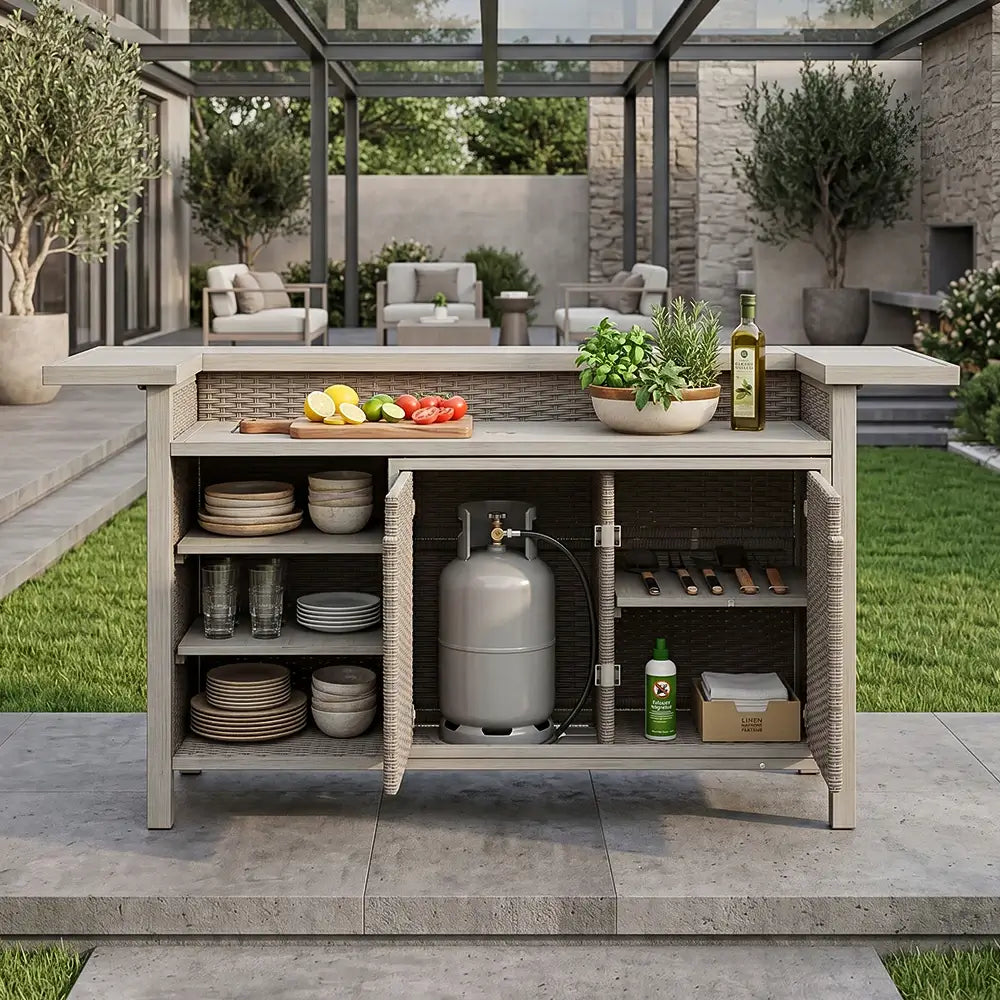 Modern Gray Wicker & Aluminum Outdoor Bar Table