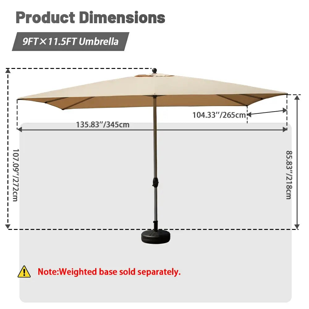 Patio Umbrella - 9FT x 11.5 FT Aluminum Rectangular Market Umbrella