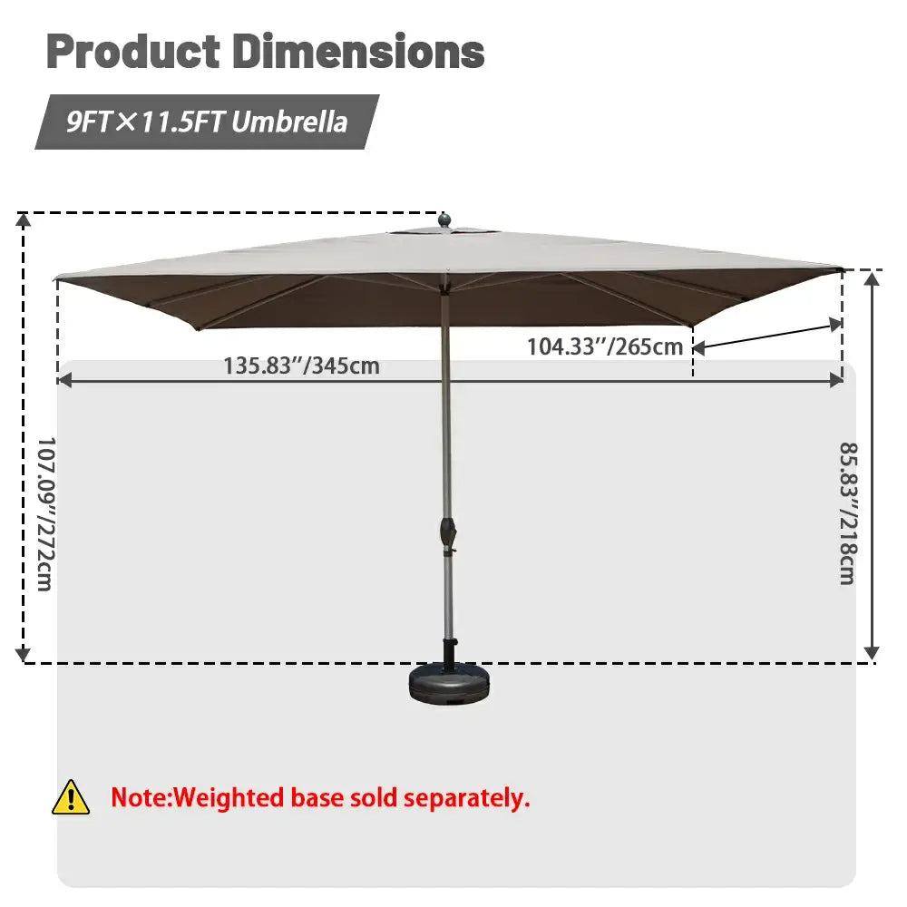 Patio Umbrella - 9FT x 11.5 FT Aluminum Rectangular Market Umbrella