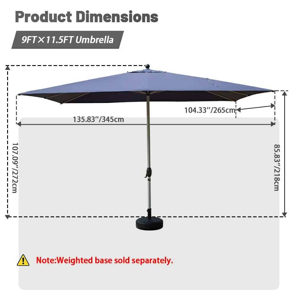 Patio Umbrella - 9FT x 11.5 FT Aluminum Rectangular Market Umbrella