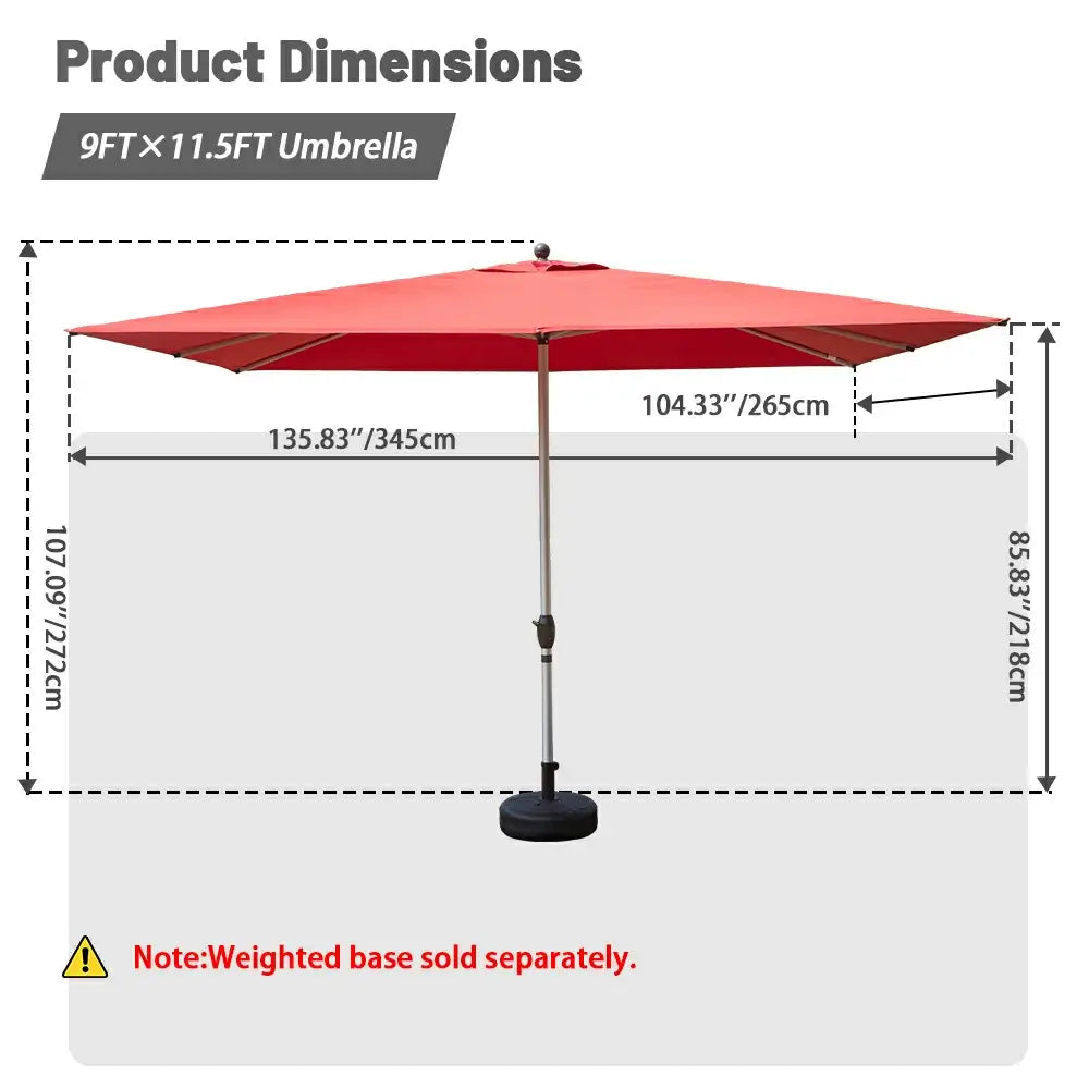 Patio Umbrella - 9FT x 11.5 FT Aluminum Rectangular Market Umbrella