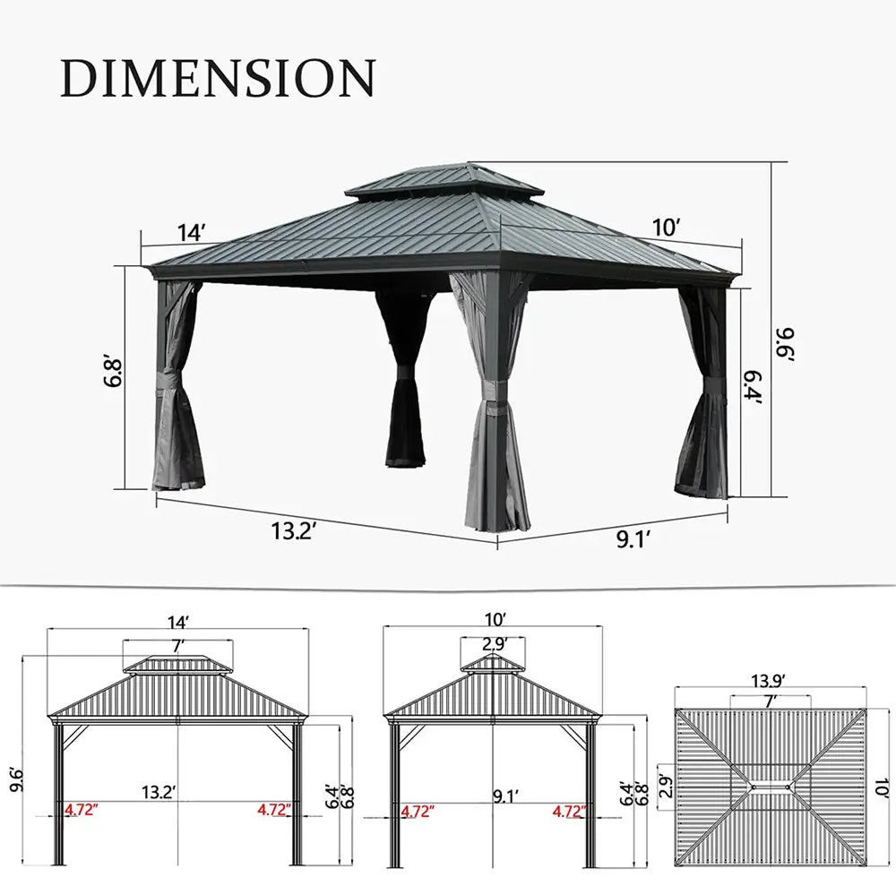 Domi Outdoor Living hardtop gazebo gray#size_10'x14'