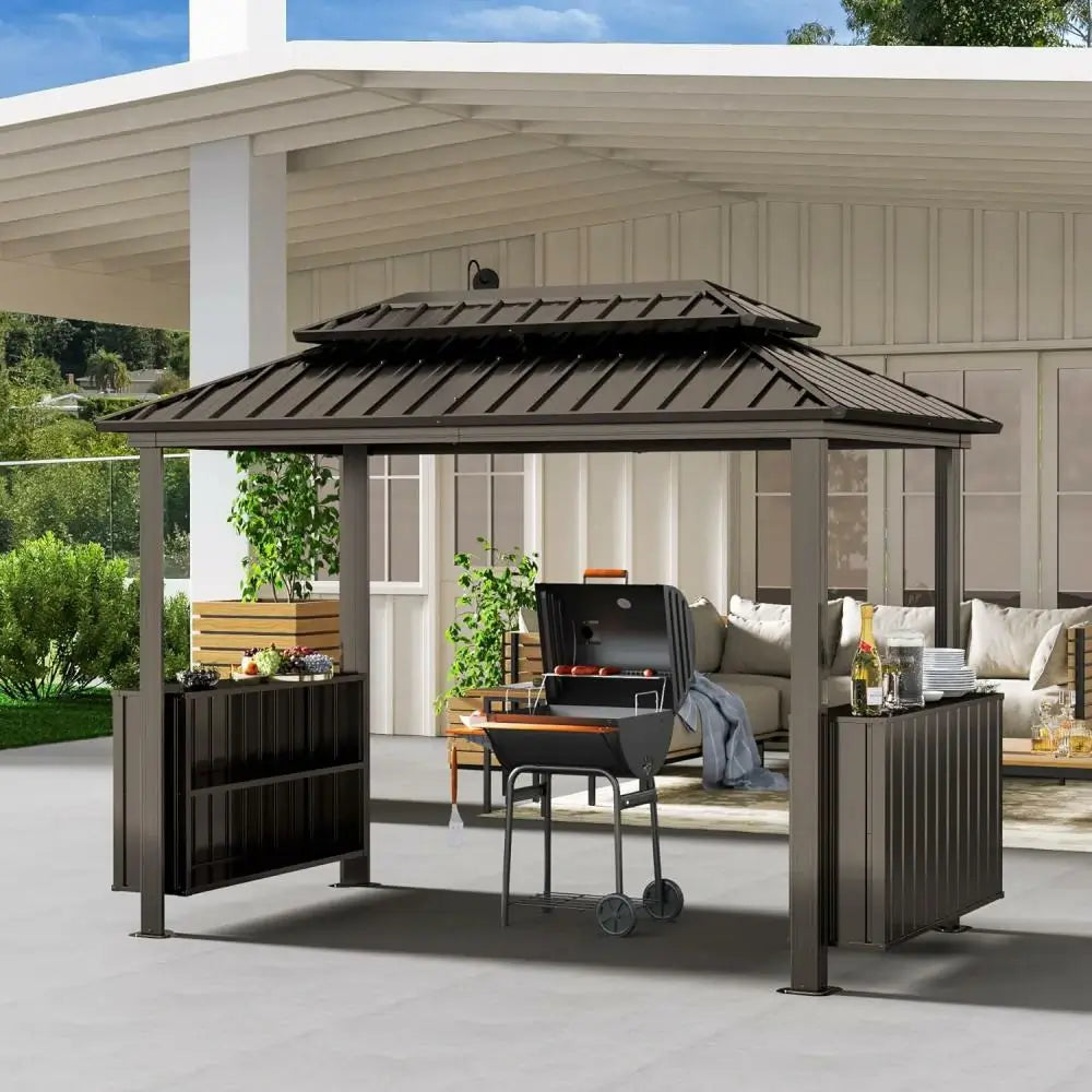 6' x 10' Hardtop Grill Gazebo with 2 Storage Cabinets