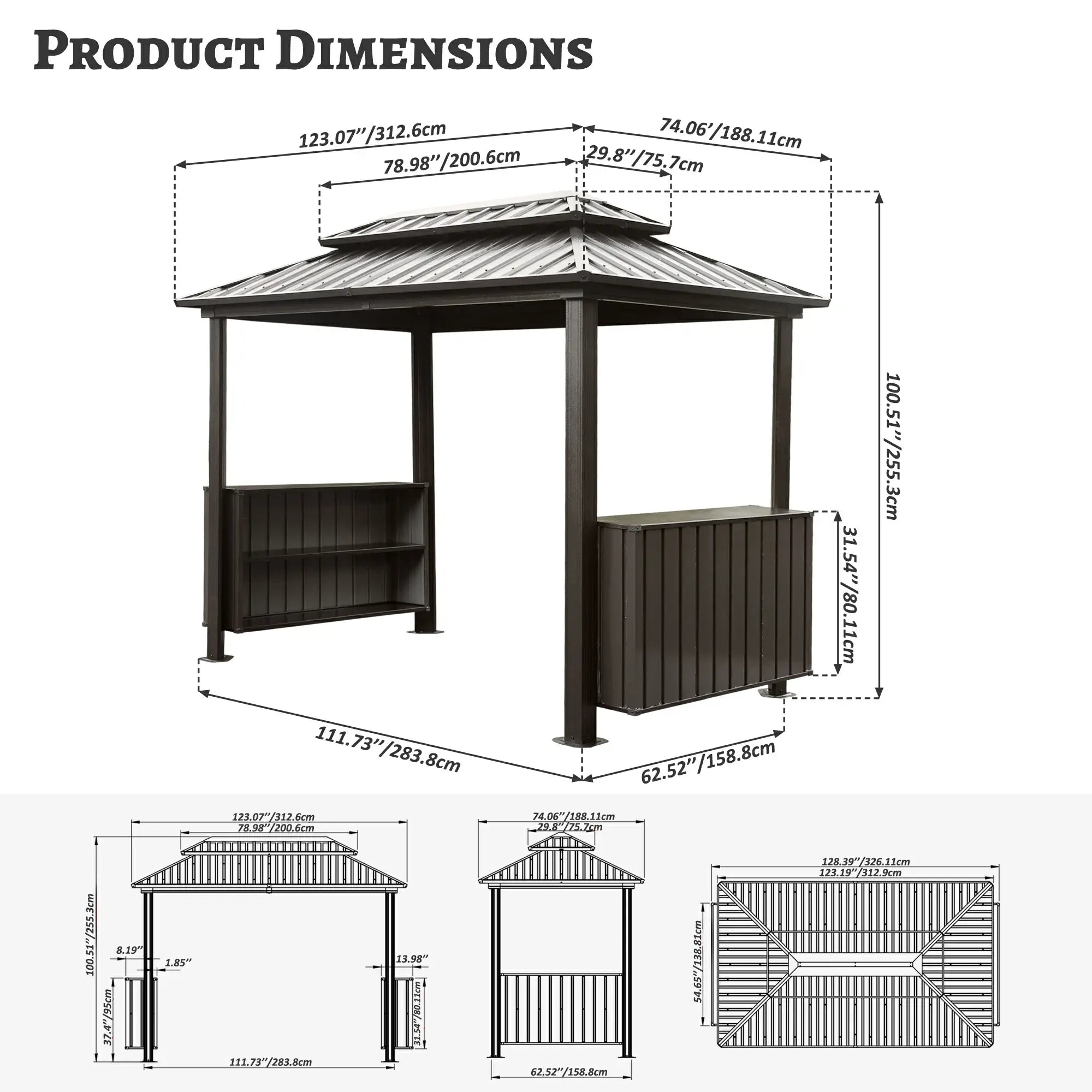 6' x 10' Hardtop Grill Gazebo with 2 Storage Cabinets