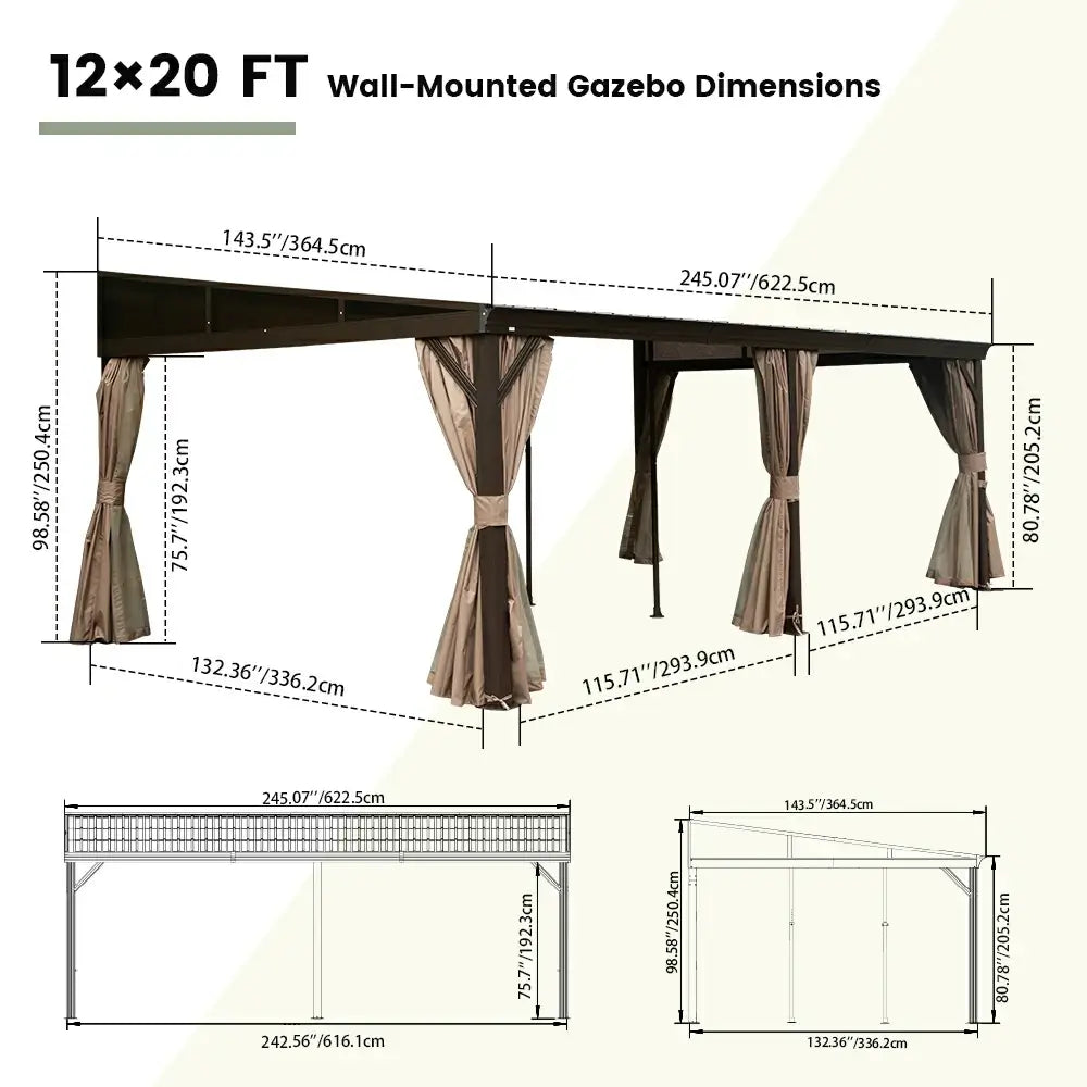 Wall-Mounted Gazebo with Drainage Gutters#size_12' x 20'
