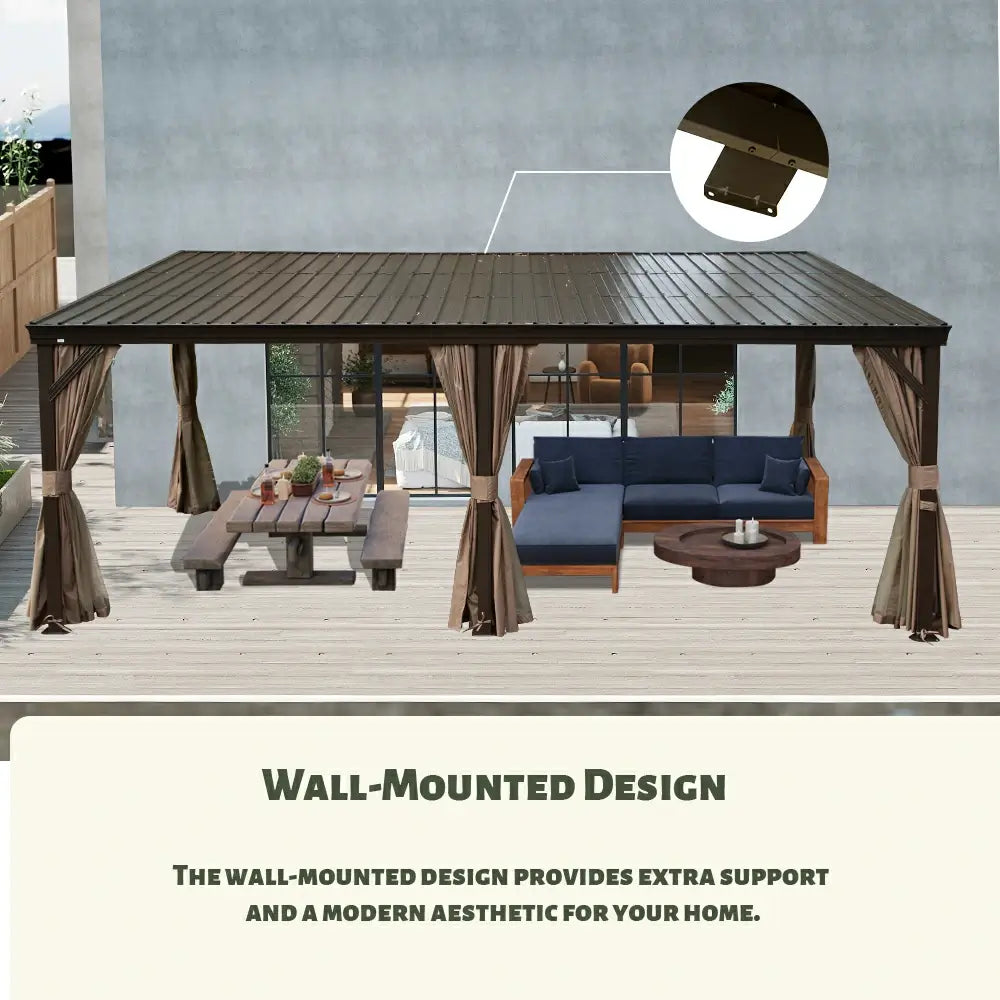 Wall-Mounted Gazebo with Drainage Gutters#size_12' x 20'