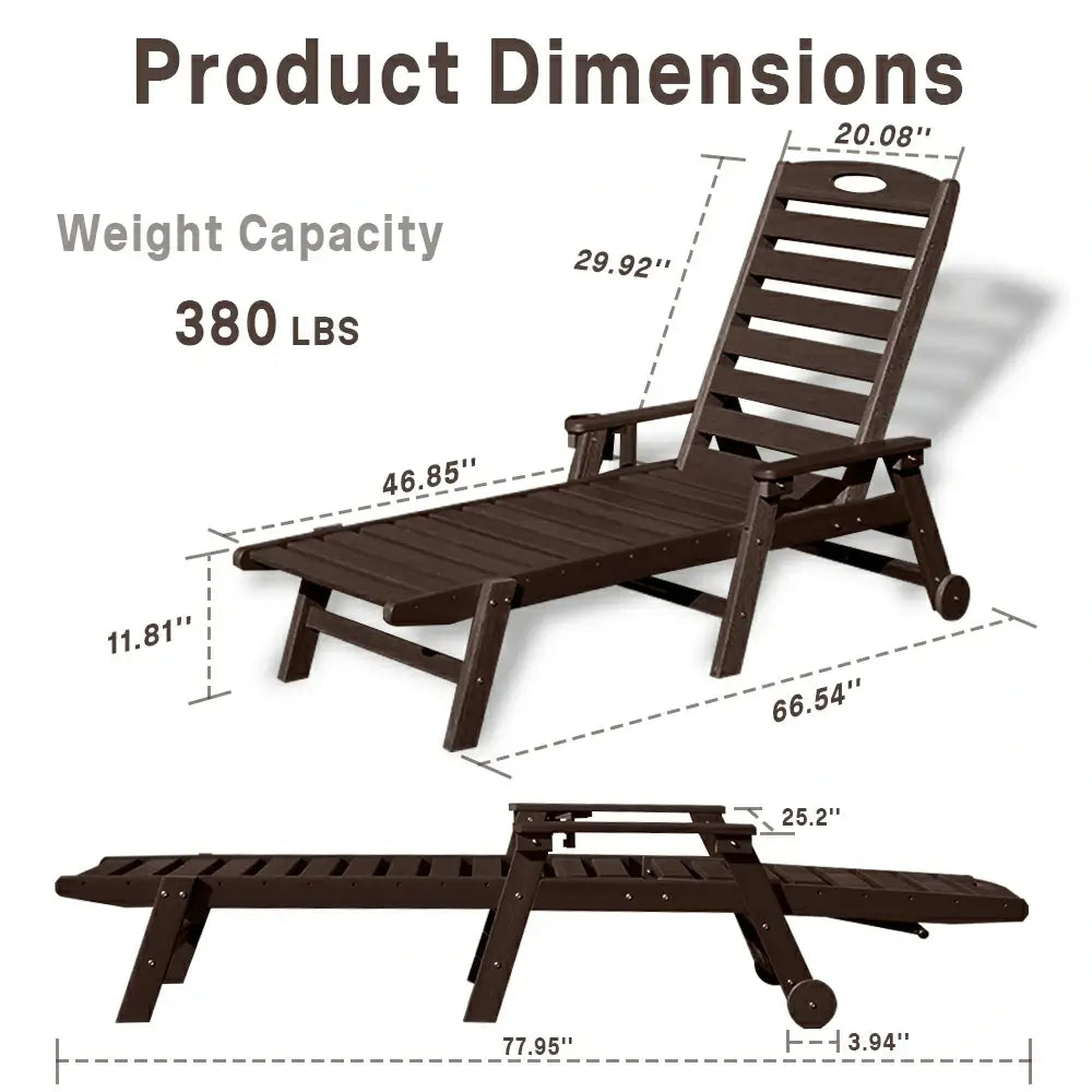 HDPE Patio Chaise Lounge with Arms
