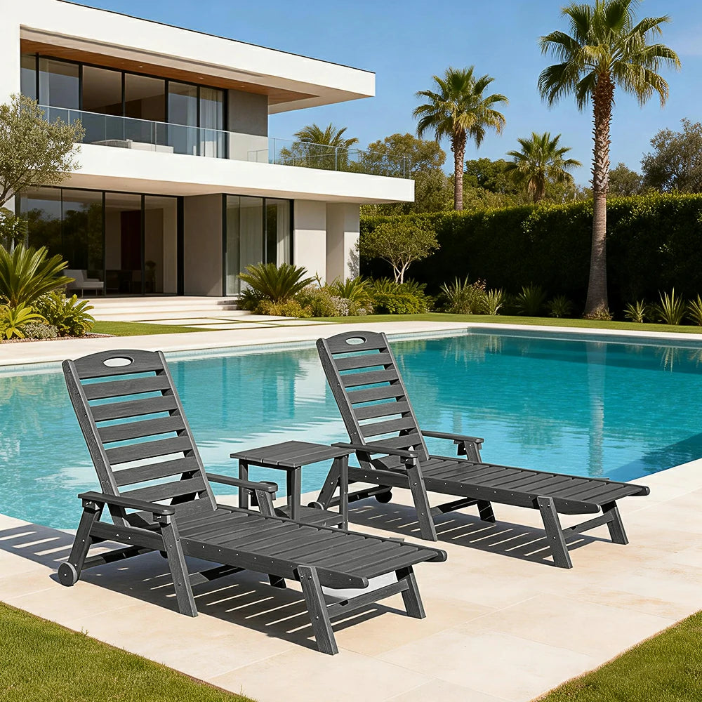 HDPE Patio Chaise Lounge with Arms