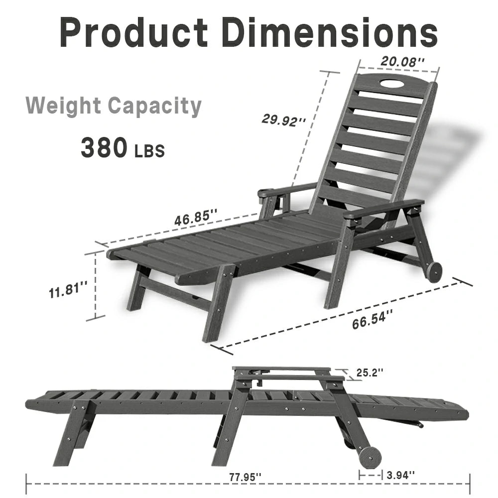 HDPE Patio Chaise Lounge with Arms