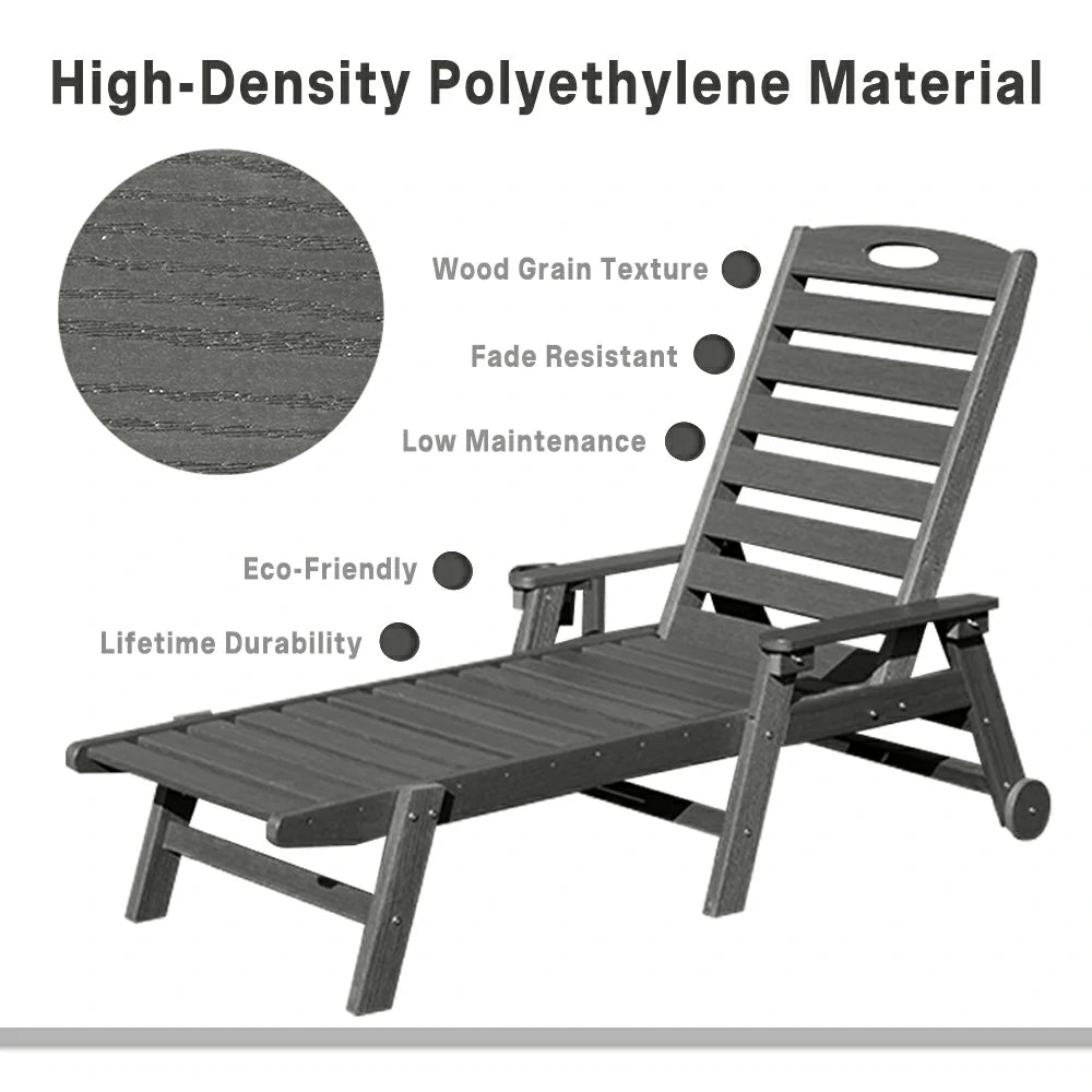 HDPE Patio Chaise Lounge with Arms