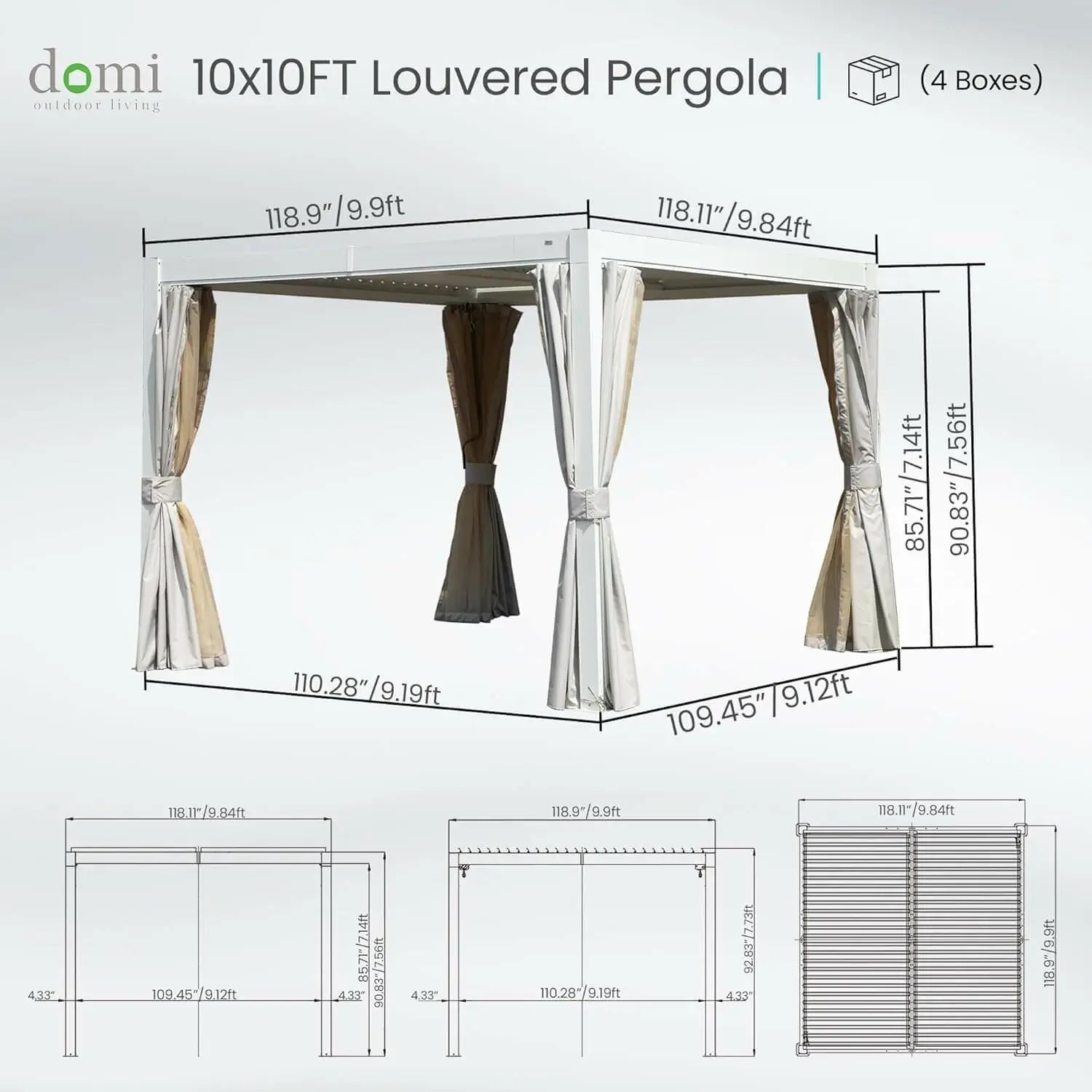 Domi Outdoor Living Louvered Pergola #Color_White  #Size_10' x 10'