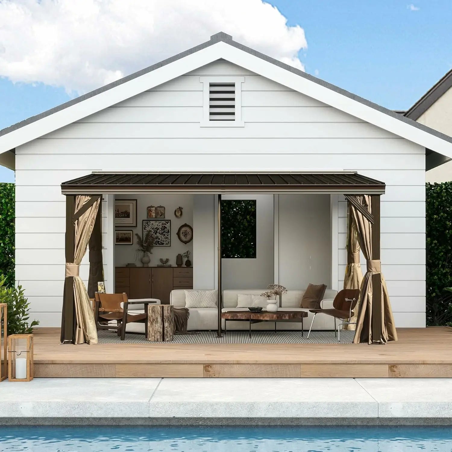 Wall-Mounted Gazebo with Drainage Gutters#size_10' x 14'