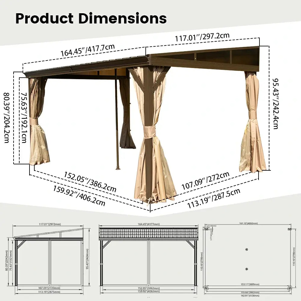 Wall-Mounted Gazebo with Drainage Gutters#size_10'x14'